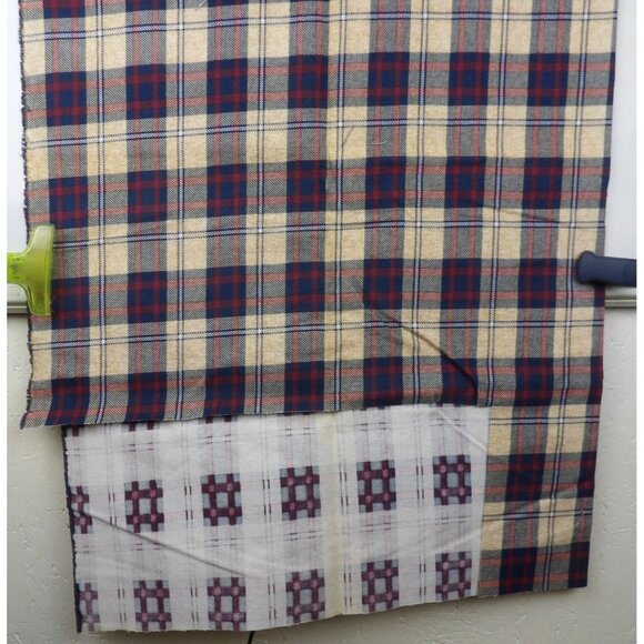 Fabric, Flannel, Cotton, Beige-Red-Navy Plaid,44" Wide x 24" Long - Picture 3 of 3